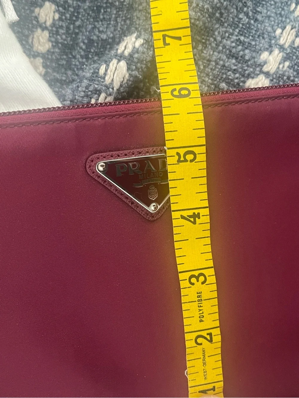 Prada Deep Burgundy Nylon Wristlet Clutch with Logo Plaque
